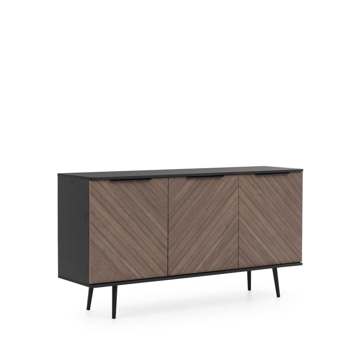 SIDEBOARD Pinelli 150 cm breite 3-türig mit Metallfüße - Schwarz/Braun, Holzwerkstoff/Metall (150/80/41cm) - Ravio