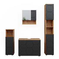 BADMÖBEL-SET Irma Anthrazit gestreift 4 Teile - Honigeiche/Anthrazit, Holzwerkstoff (80/58/41cm) - Vicco