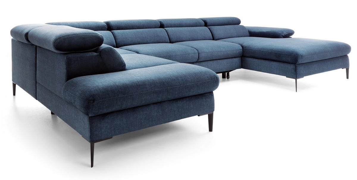ECKSOFA U-Form 350 cm Amaro M mit Schlaffunktion, Rechts, Dunkelblau - Dunkelblau, Holz (353/214cm) - Emporius