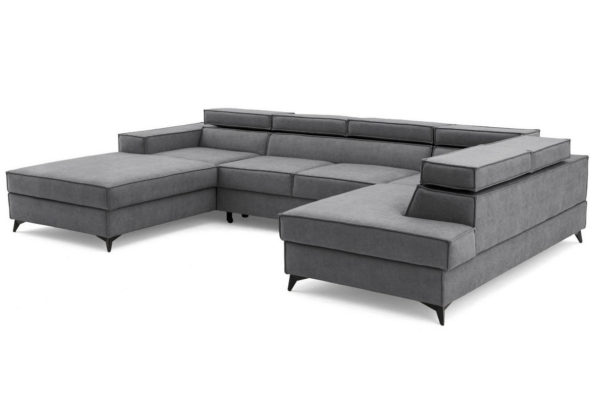 ECKSOFA PURE U Rechts mit Schlaffunktion 127x270 Velours Grau - Schwarz/Grau, Holz/Textil (204/340cm) - Muffo