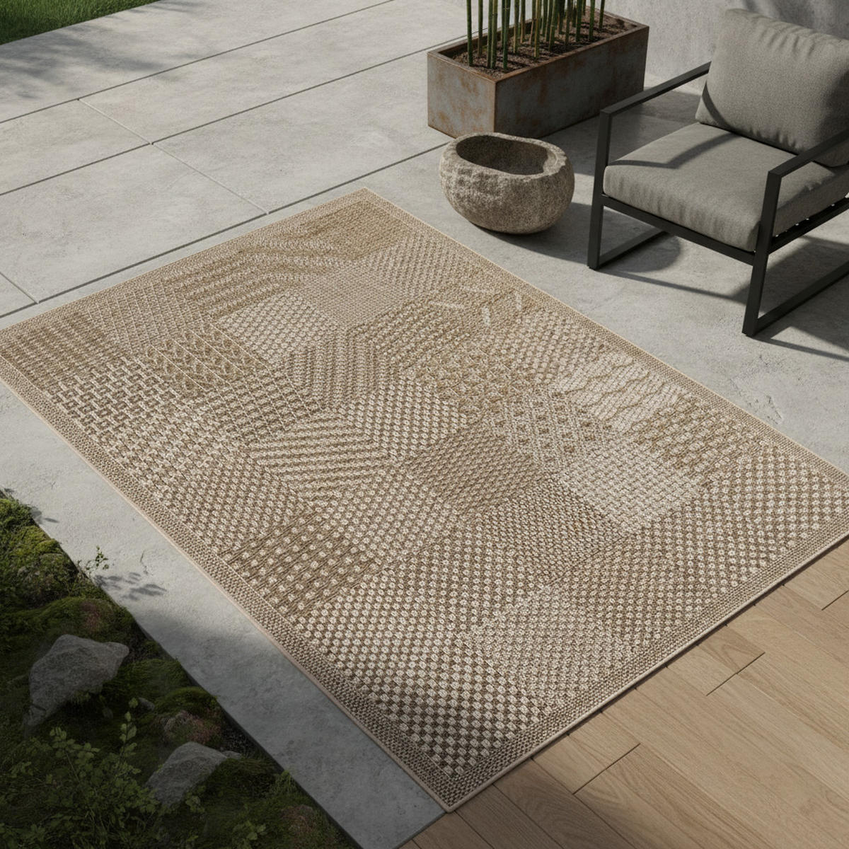 TEPPICH In-/Outdoor Flachgewebe Karomuster Polypropylen Küche Beige Rechteckig 240x340 - Beige, Textil (240/340cm) - KADIMA DESIGN