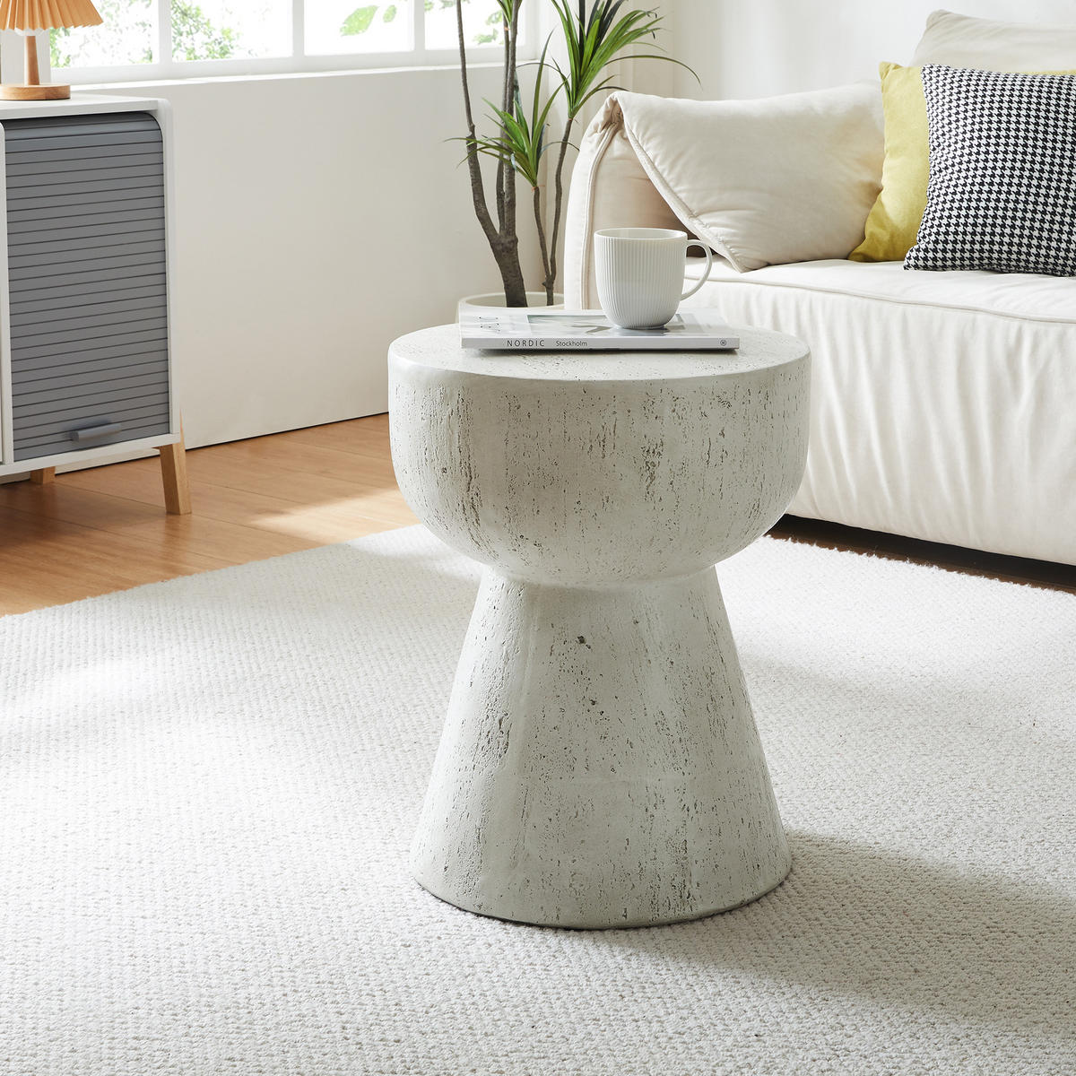 BEISTELLTISCH Oulvepijanse - Weiß, Stein (40/40/51cm) - [en.casa]
