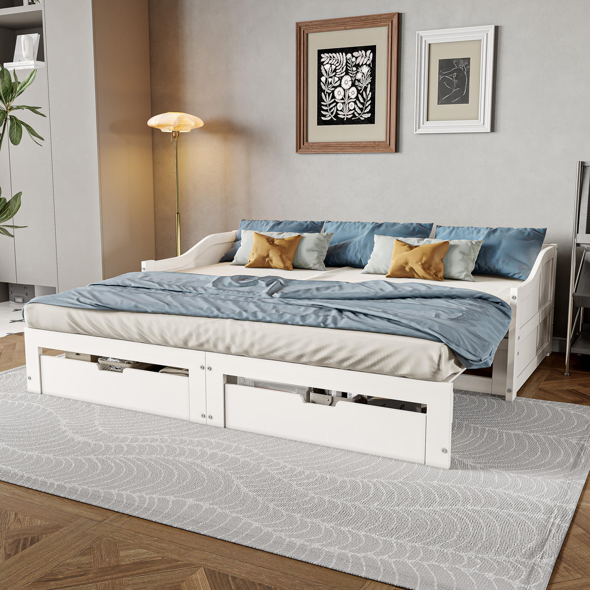 AUSZIEHBETT 90/180/200 cm aus Massivholz mit 2 Schubladen - Weiß, Holz/Metall (180/200cm) - PARAFTA HOME
