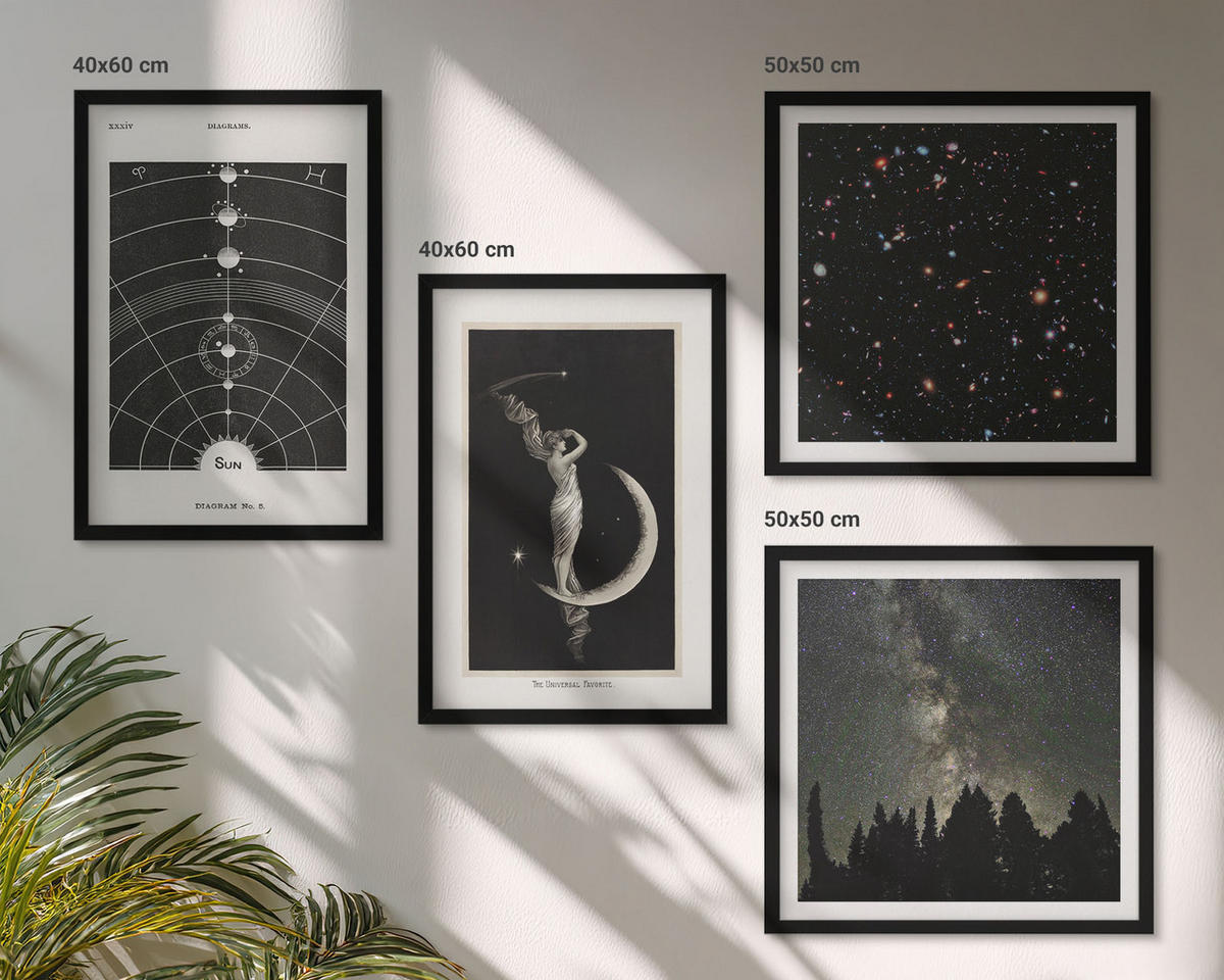 BILDER SET 4er Set - 50x50 cm & 40x60 cm Schwarzer Rahmen - Galaxie im Sonnensystem - Schwarz, Kunststoff (50/50cm) - TULUP