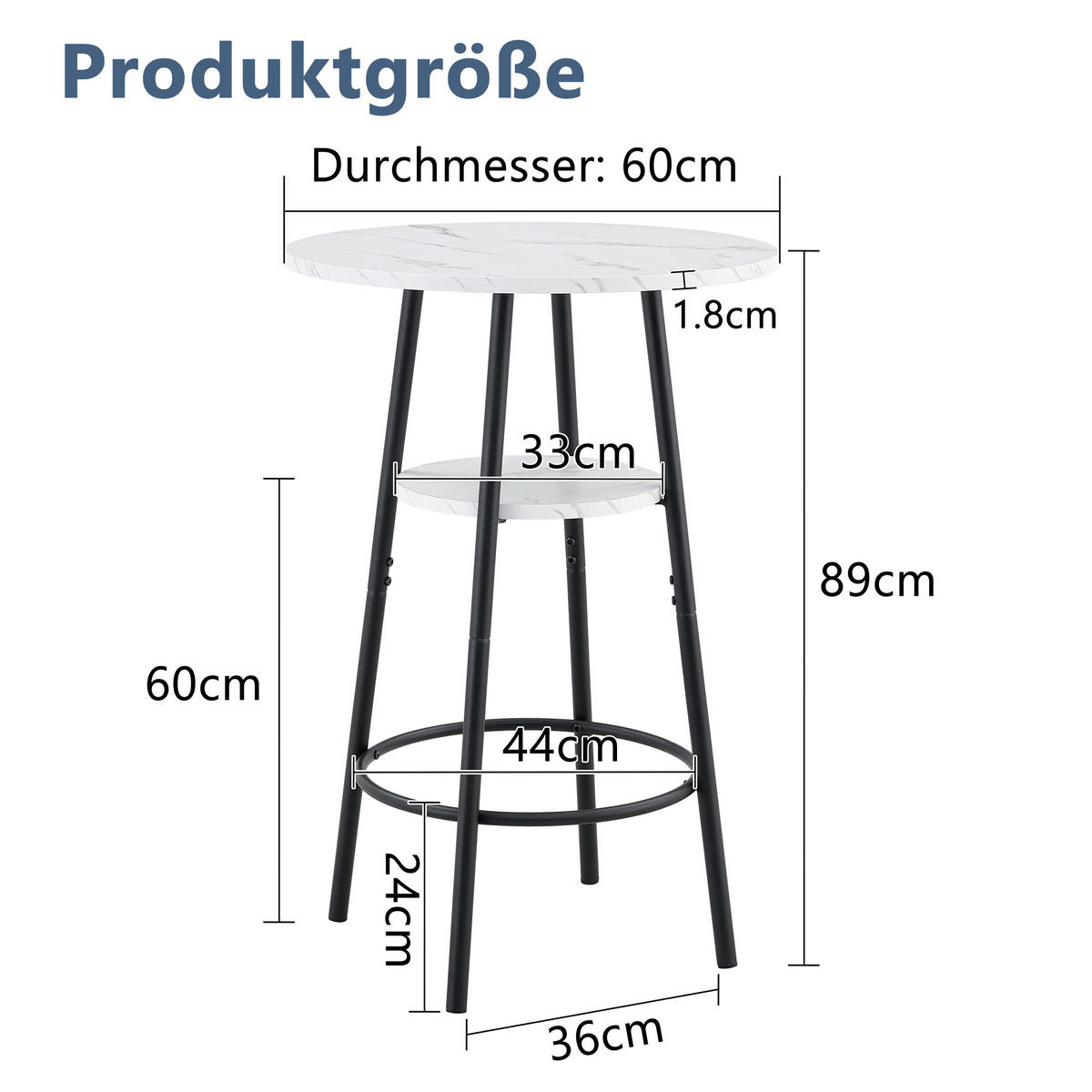BARTISCH 60/60/89 cm mit Ablage in Weißer Marmoroptik und Metallgestell - Weiß, Holzwerkstoff (60/60/89cm) - BEAOK