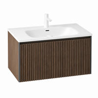 WASCHTISCH mit Schublade 80 cm Eichenoptik Weiß - Schwarz, Holz (46/41.8/80cm) - Beauniv