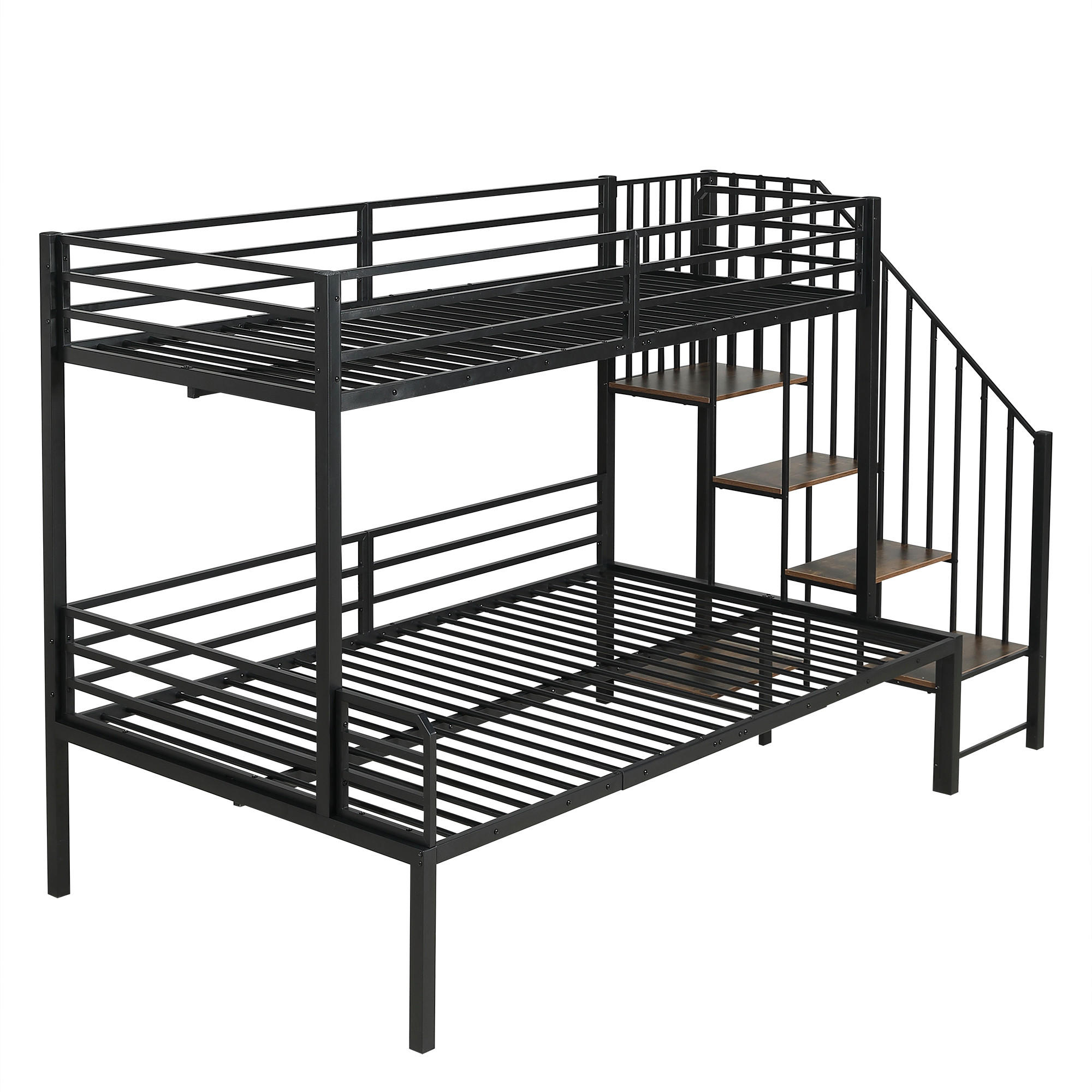 BETT Etagenbett Schwarz + Vintage-Holz 90x200/120x200 cm - Schwarz, Metall (90/200cm) - ComfortXL