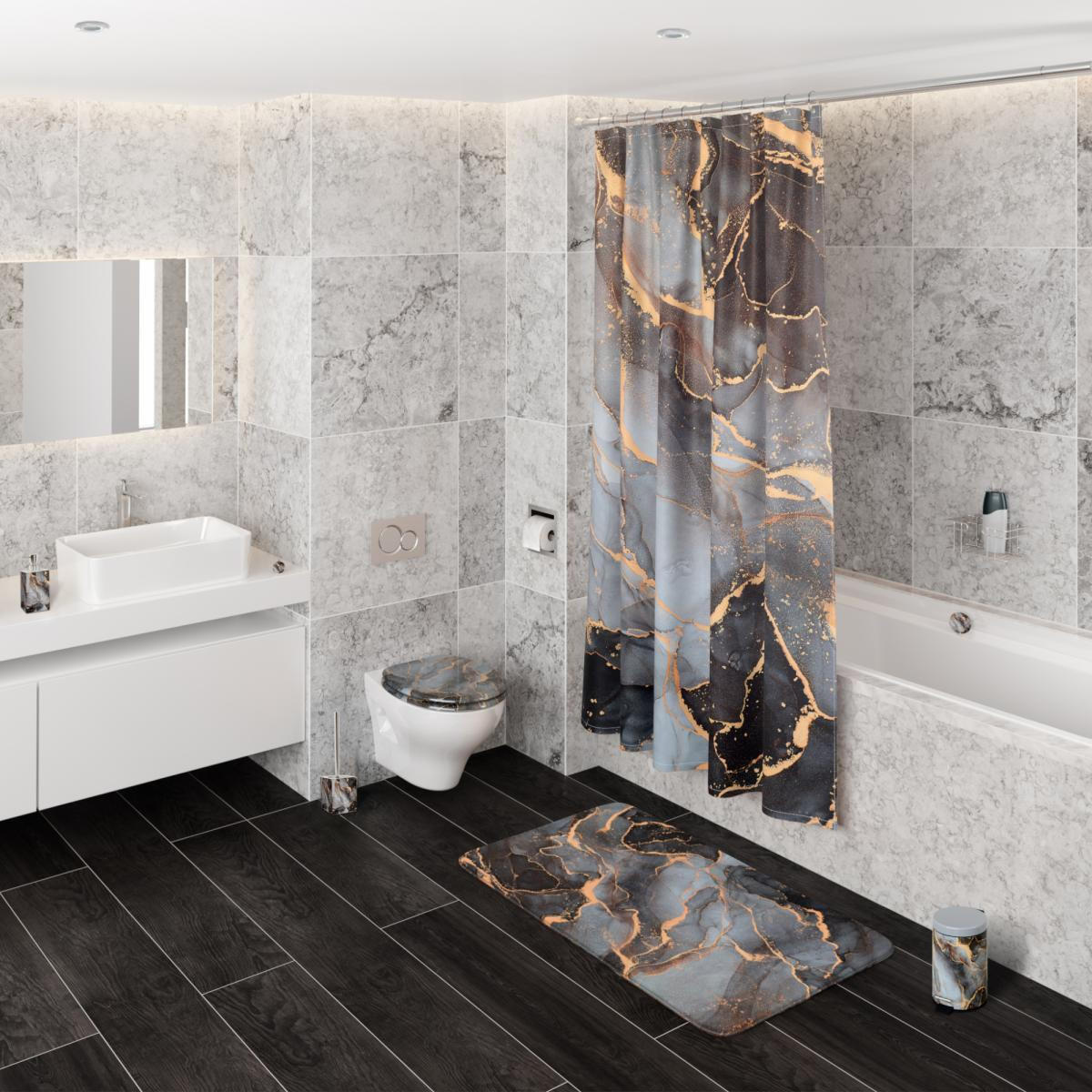 WÄSCHEKORB Marmor Abstrakt - Grau, Textil (37/55/55cm) - Sanilo