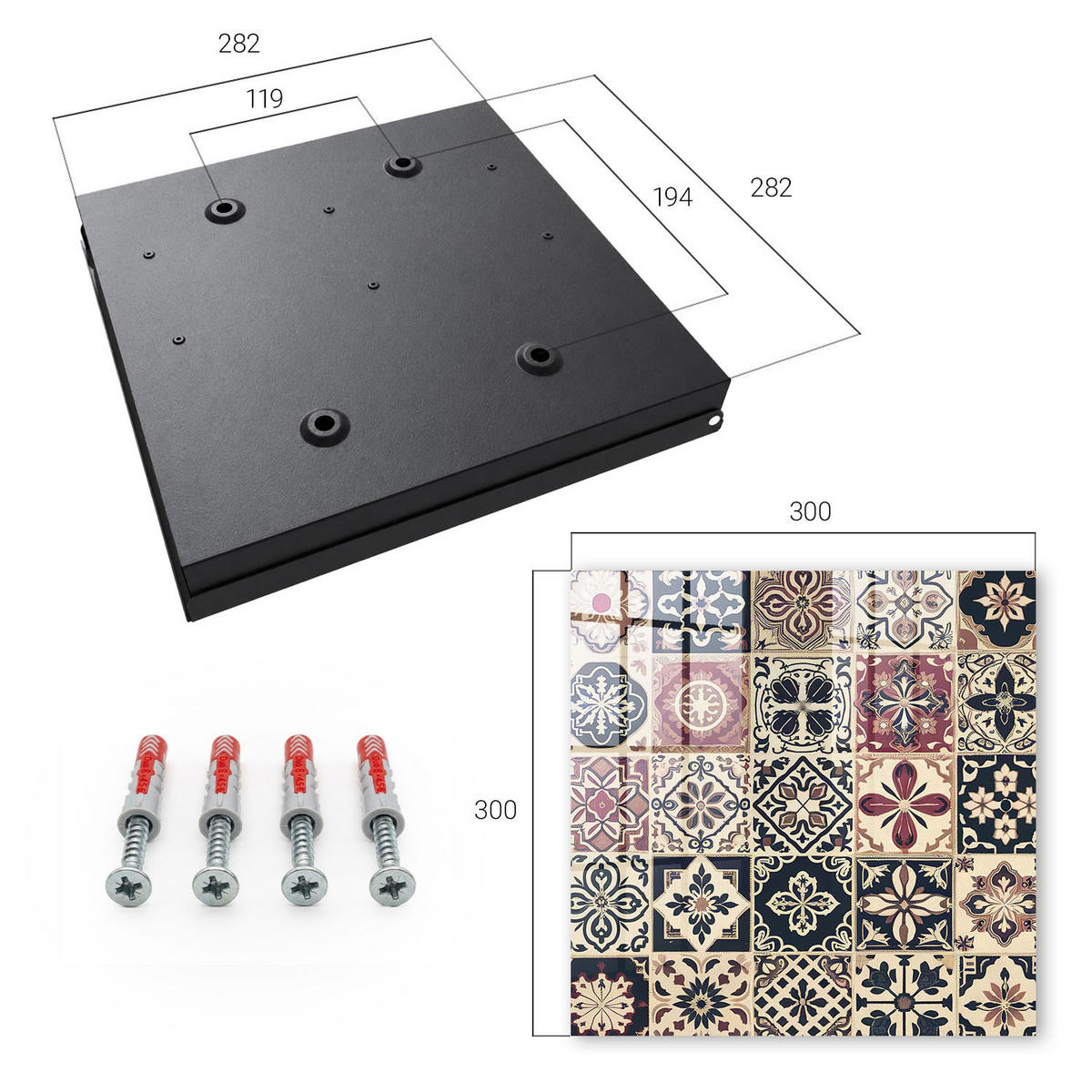 SCHLÜSSELBOX Schwarz 30x30 cm- Türöffnung nach rechts - Klassische Muster - Beige, Metall (30/30/5cm) - TULUP