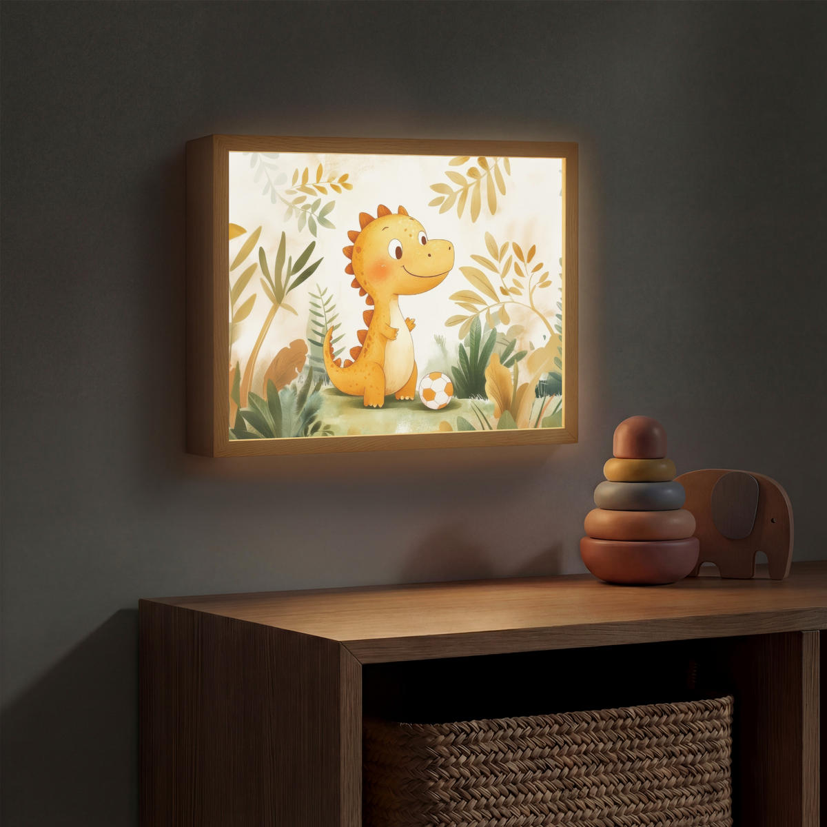 NACHTTISCHLAMPE MIT AKKU Dino - Fußball - Orange 40x30 cm - Beige, Holzwerkstoff (8/40/30cm) - OnlyWow