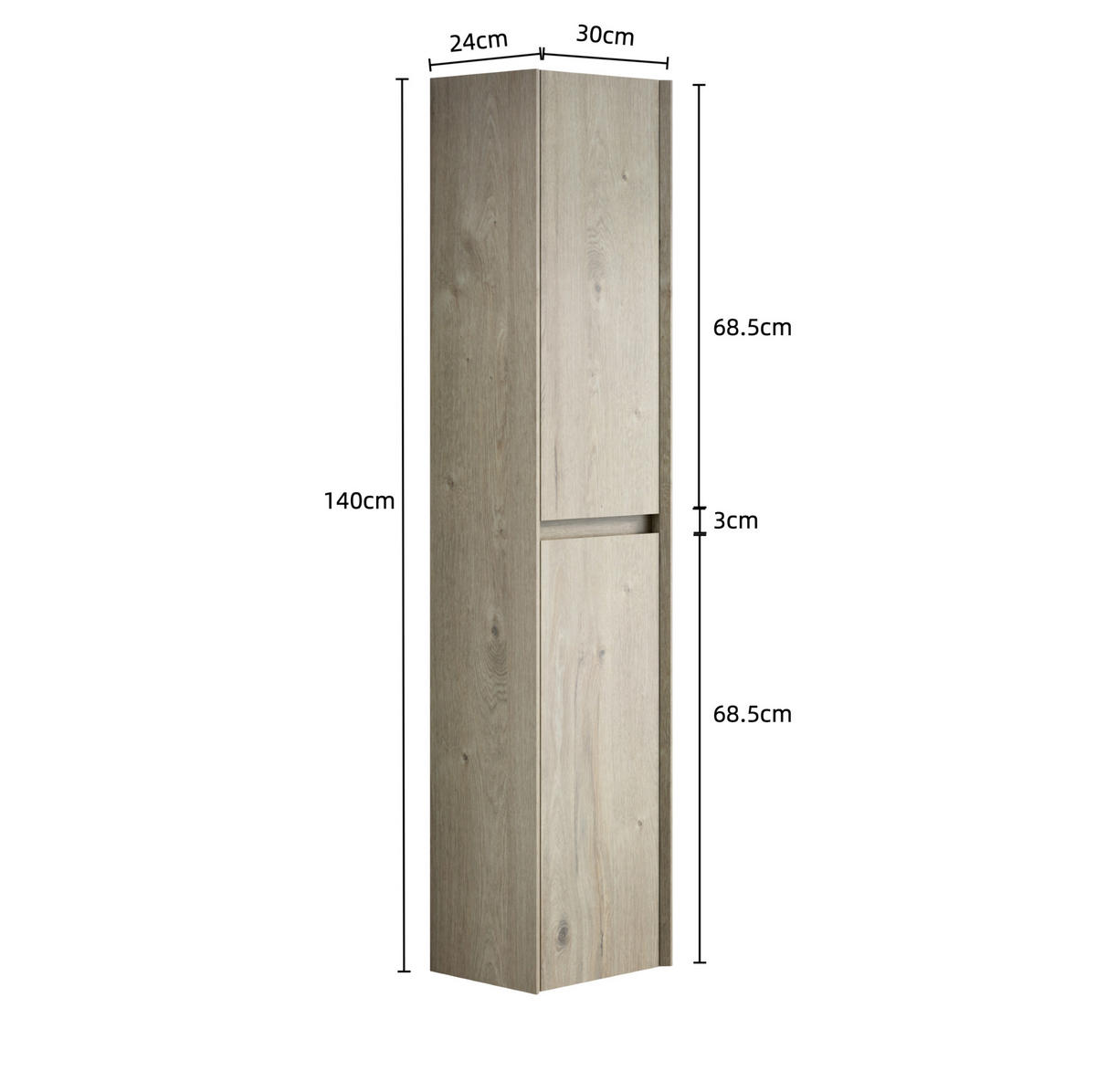 MIDISCHRANK 140x24x30cm Creme, aus Sperrholz mit verstecktem Griff - Creme, Holzwerkstoff (140/30/24cm) - Modfu