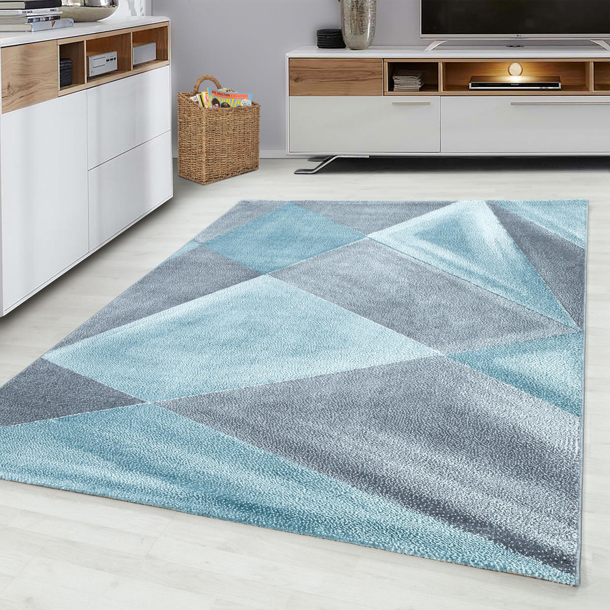 TEPPICH Kurzflor Geometrisch Polypropylen Wohnzimmer Blau Rechteckig 200x290 - Blau, Textil (200/290cm) - KADIMA DESIGN