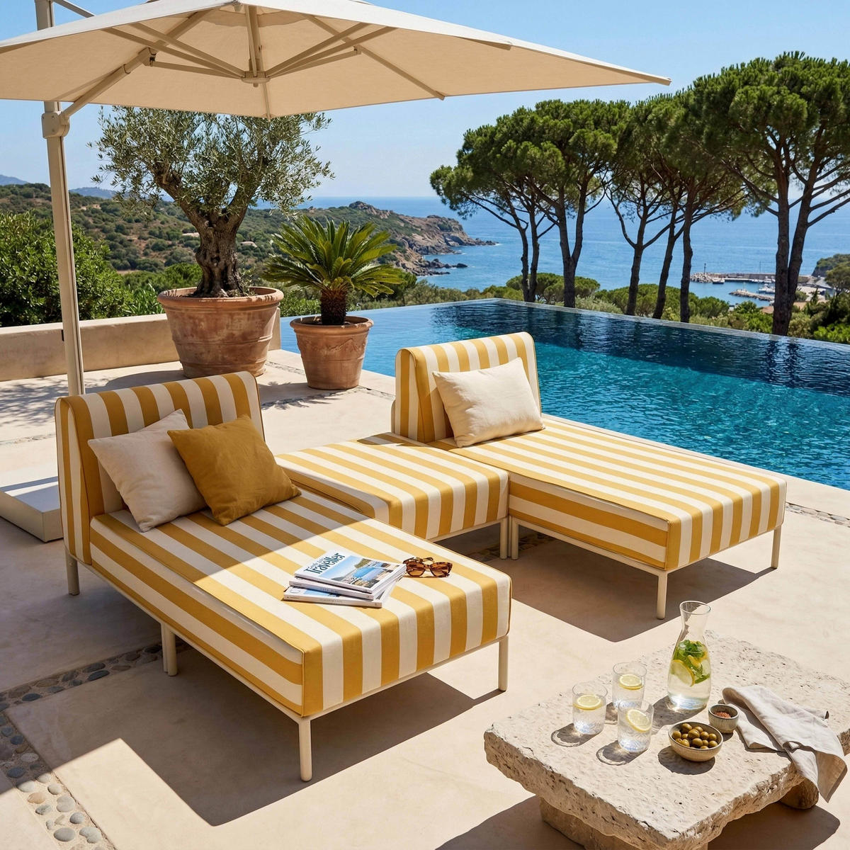 GARTENSOFA mit 3 Sitzplätzen, Gelb - Gelb, Textil (128/78/144cm) - Oviala