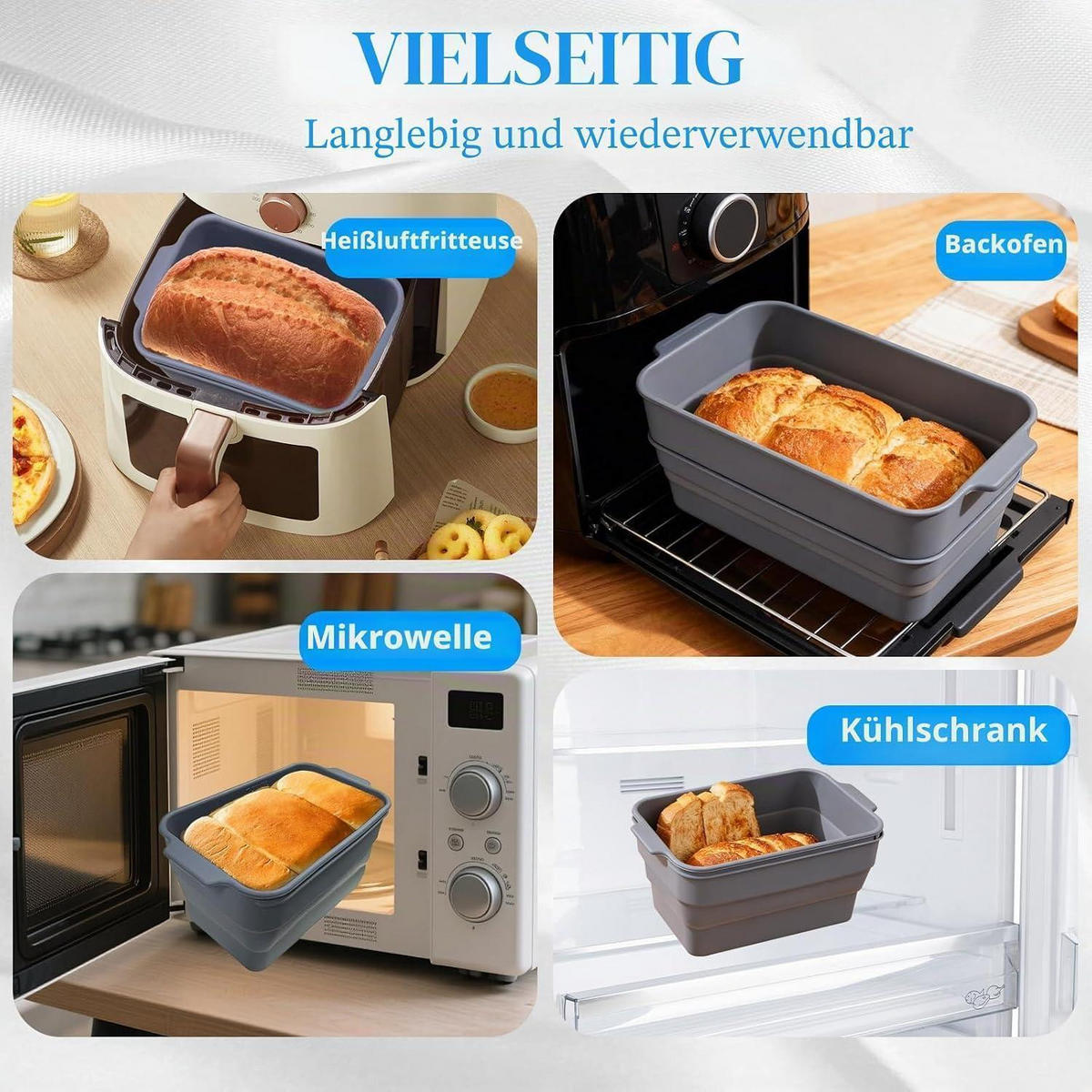 BROTBACKFORM Silikon faltbar mit Deckel Grau 22.5*12.5*12.5cm - Grau, Kunststoff (12.5/12.5/22.5cm)