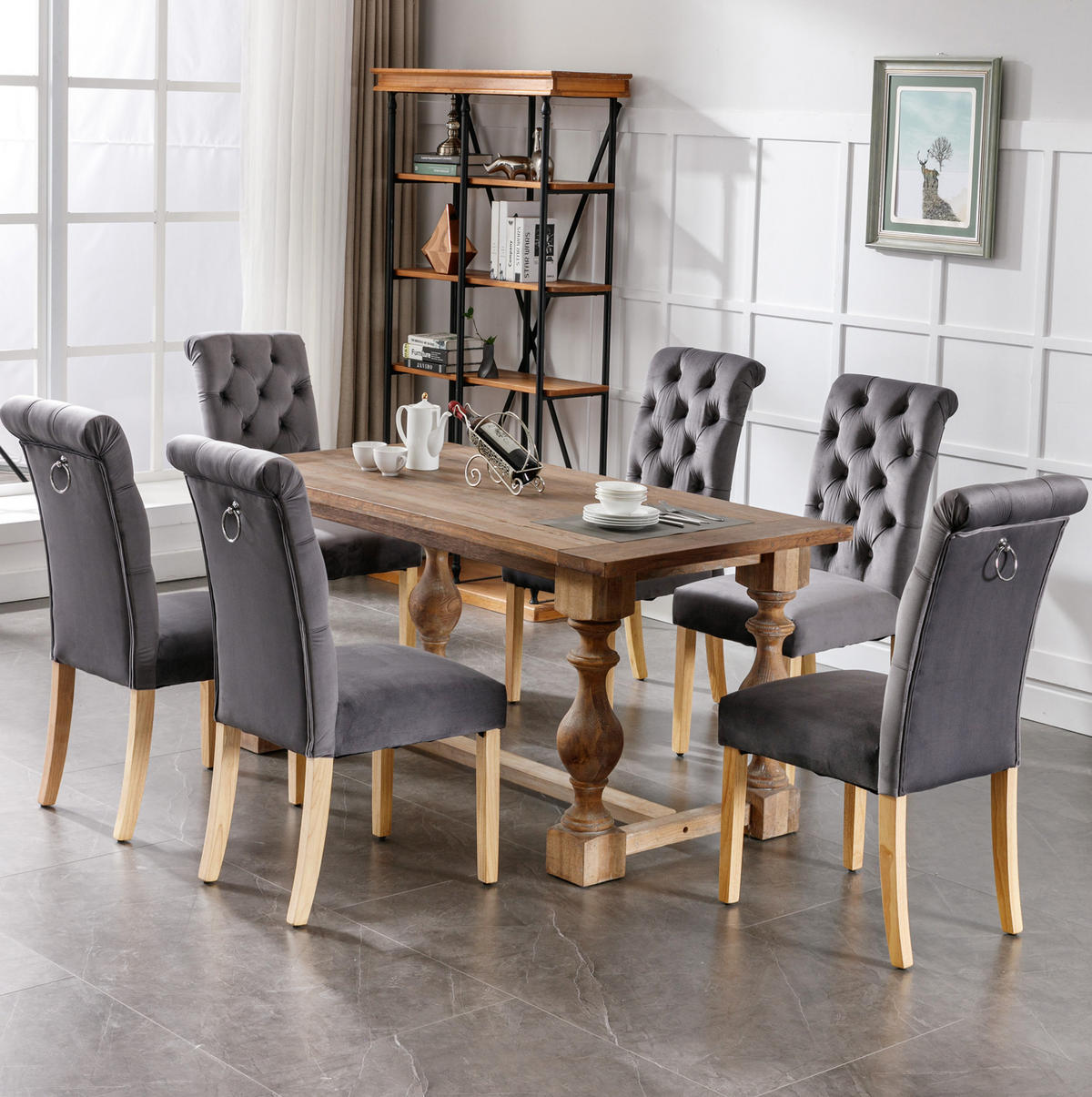 ESSZIMMERSTUHL 2er-Set Samt Grau mit Eichenbeinen - Grau, Metall (43/100/63cm) - Meubliv