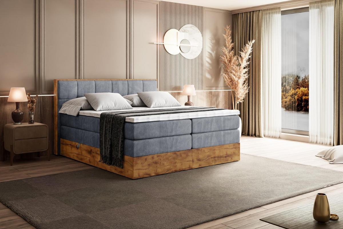 BOXSPRINGBETT mit Matratze H3|H4 und Lattenrost - LOLLI7 KING-120x200 - Grau Casablanca - Grau, Holzwerkstoff (120/200cm) - ALTDECOR