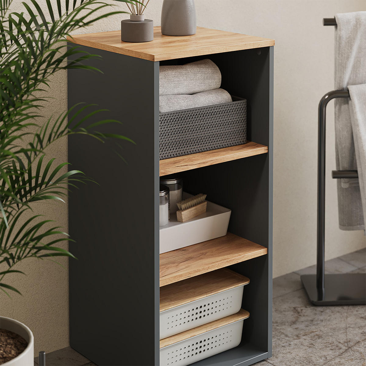 MIDISCHRANK Viktor Anthrazit/Goldkraft Eiche 40.2 x 88.2 cm - Honigeiche/Anthrazit, Holzwerkstoff (40.2/88.2/40.5cm) - Vicco