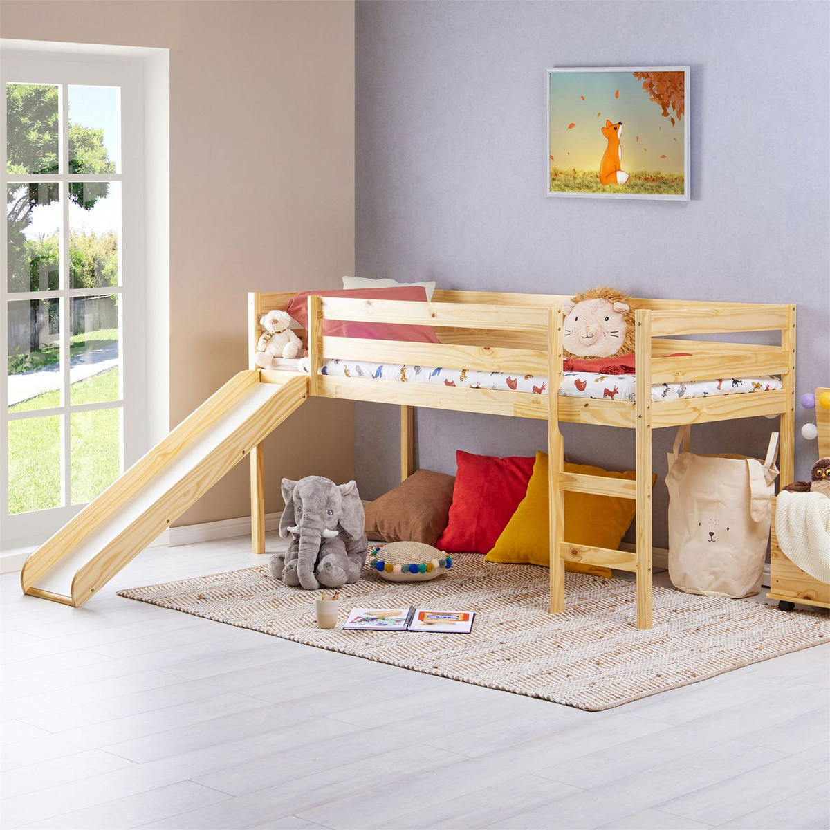 HOCHBETT MIT RUTSCHE BENNY 90X200 CM - Naturfarben, Holz (97/113/207cm) - IDIMEX