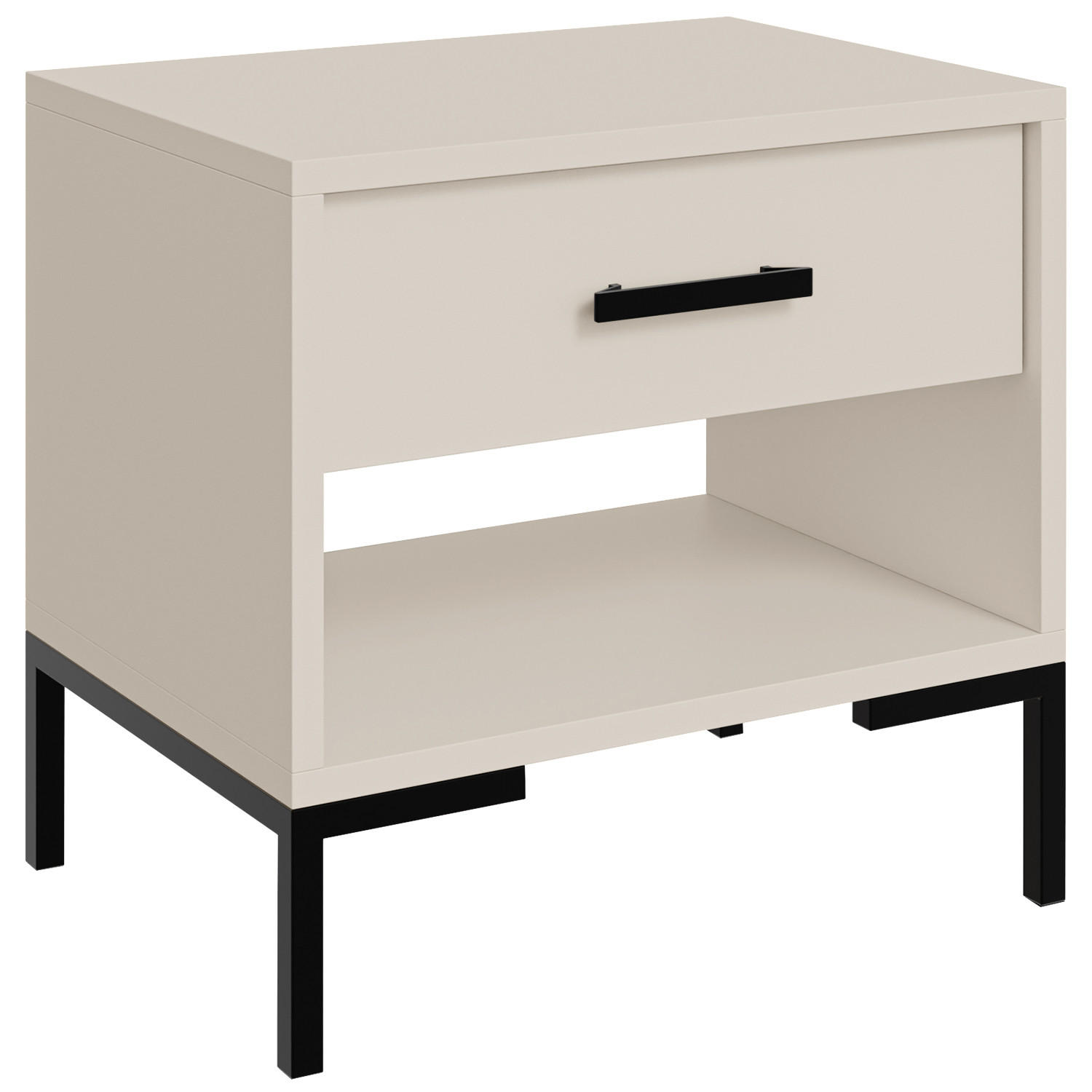 Beautysofa NOČNÍ STOLEK Selena se zásuvkou a otevřenou přihrádkou, kovové nohy, tiché dovírání, kašmír, 52 cm
