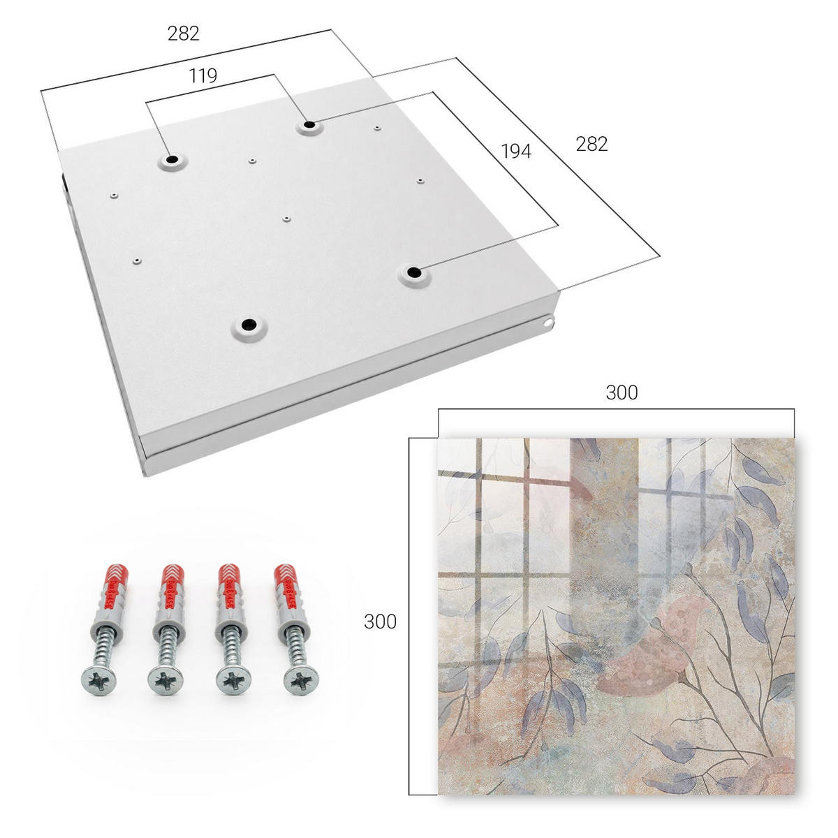 SCHLÜSSELBOX Weiß 30x30 cm – Türöffnung nach rechts - Zarte Blätter - Beige, Metall (30/30/5cm) - TULUP