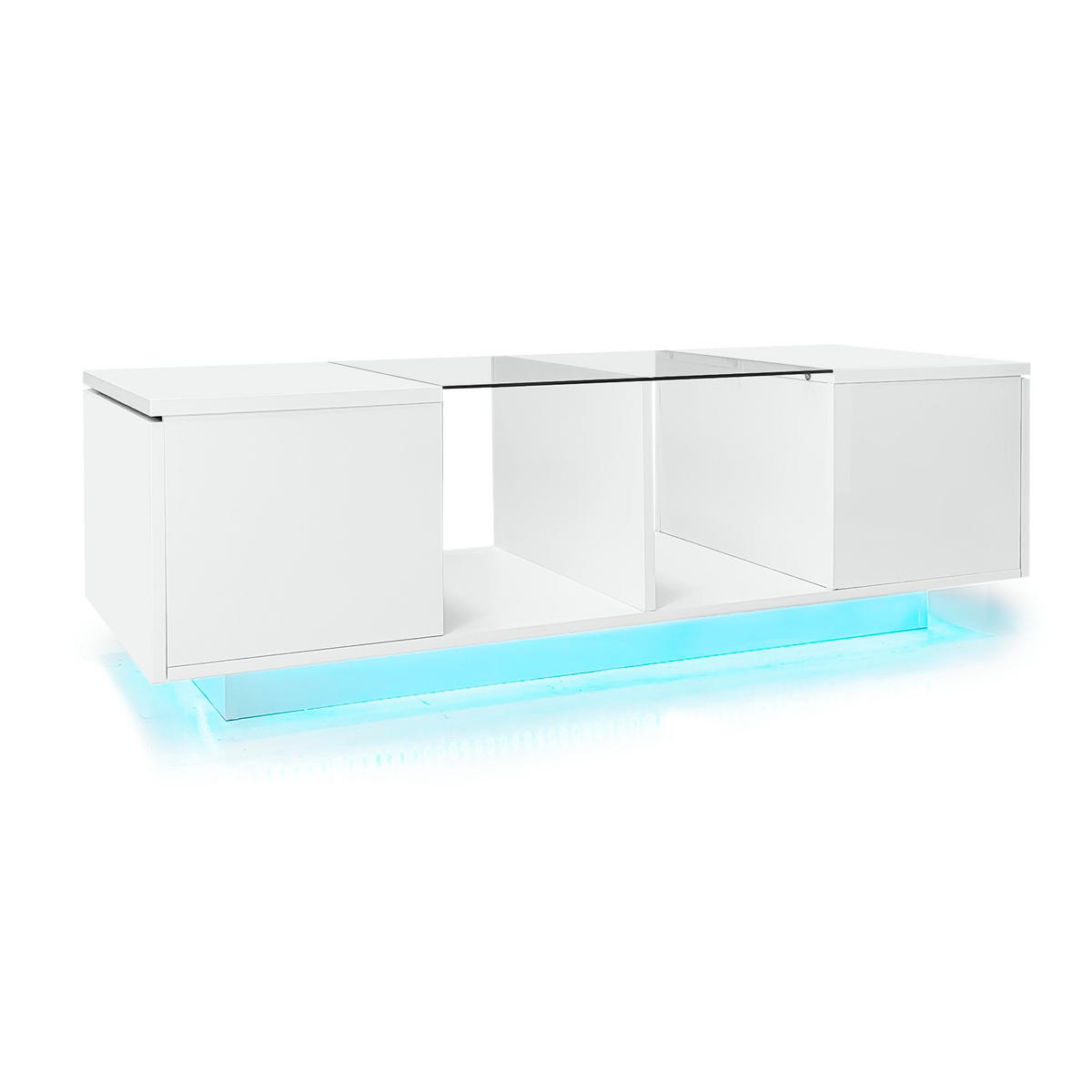 COUCHTISCH 120/50/38,5 cm weiß mit LED-Beleuchtung und Glasplatte - Weiß, Holzwerkstoff (120/50/38.5cm) - OKWISH
