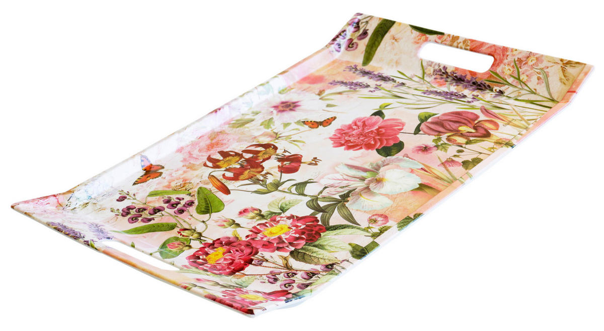TABLETT Wildblumen, rechteckige Serviertablett mit Griff 47x31 cm - Dunkelrosa, Kunststoff (31/3/47cm) - Lashuma