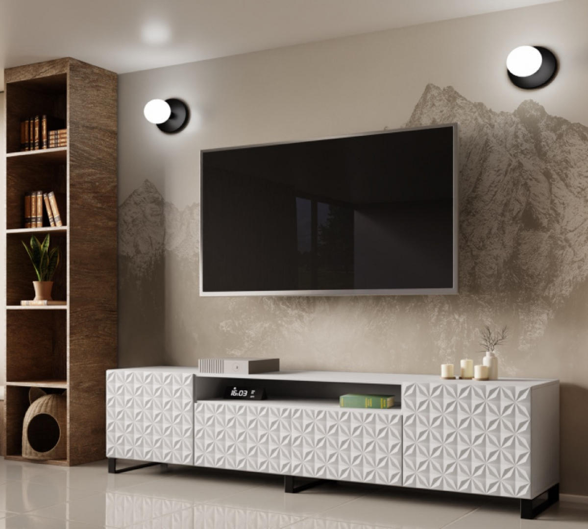 TV-SCHRANK Weiß ALI Mit Dekorativen Fronten 200 cm - Weiß, Holzwerkstoff (200/53/41cm) - Sepro Meble