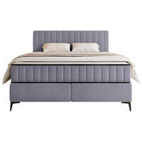 BOXBETT Mufasso Hellgrau Samtbezug 180x200 cm - Hellgrau/Schwarz, Textil/Metall (180/200cm) - Selsey