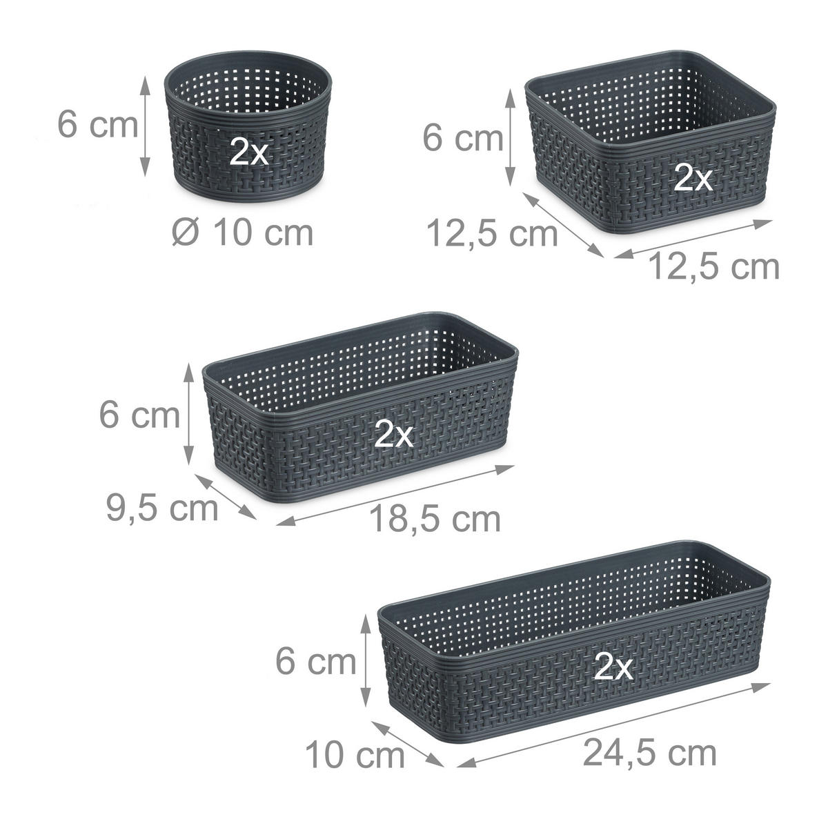 10-DIELNY zásuvkový organizér - sivá, plast (35/13/28.5cm) - Relaxdays