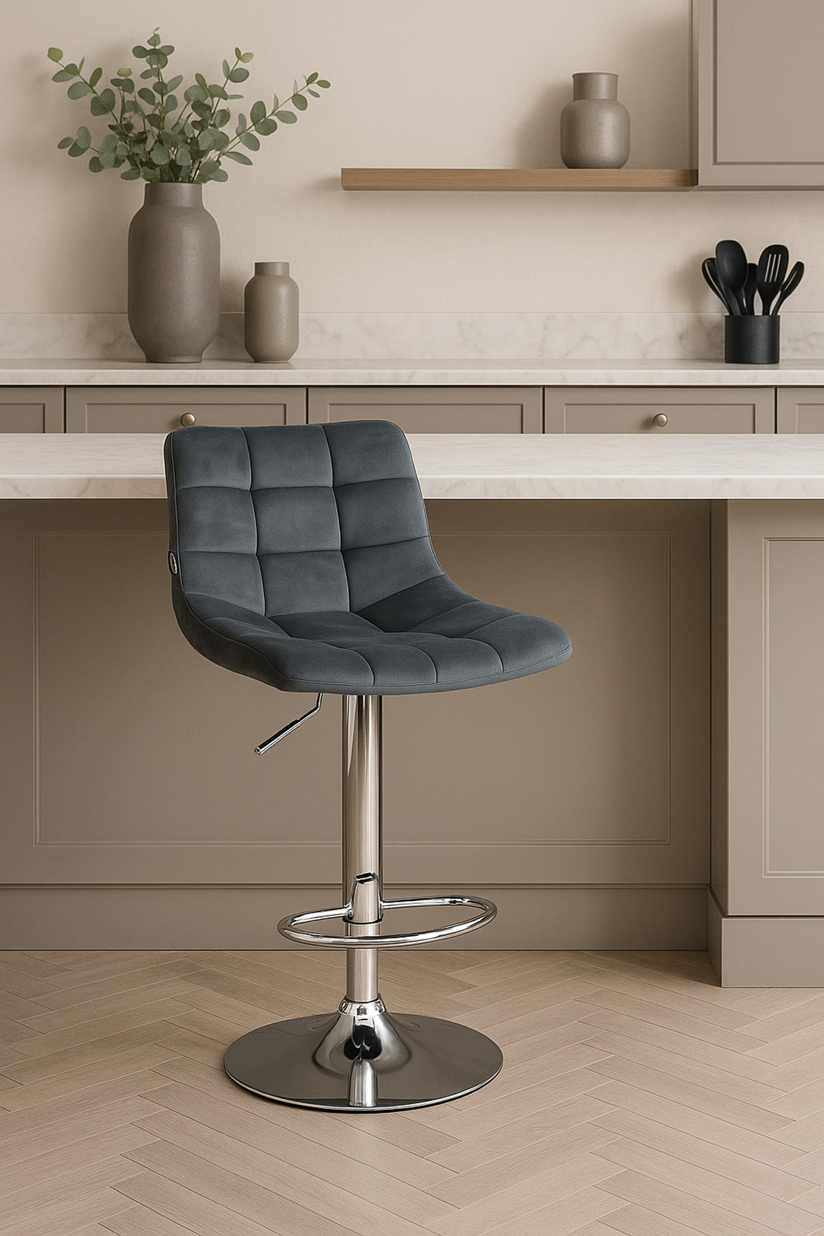 BARHOCKER James Samt chrom dunkelgrau - Chromfarben/Dunkelgrau, Textil/Metall (43/108.5/46.5cm) - TPFLiving