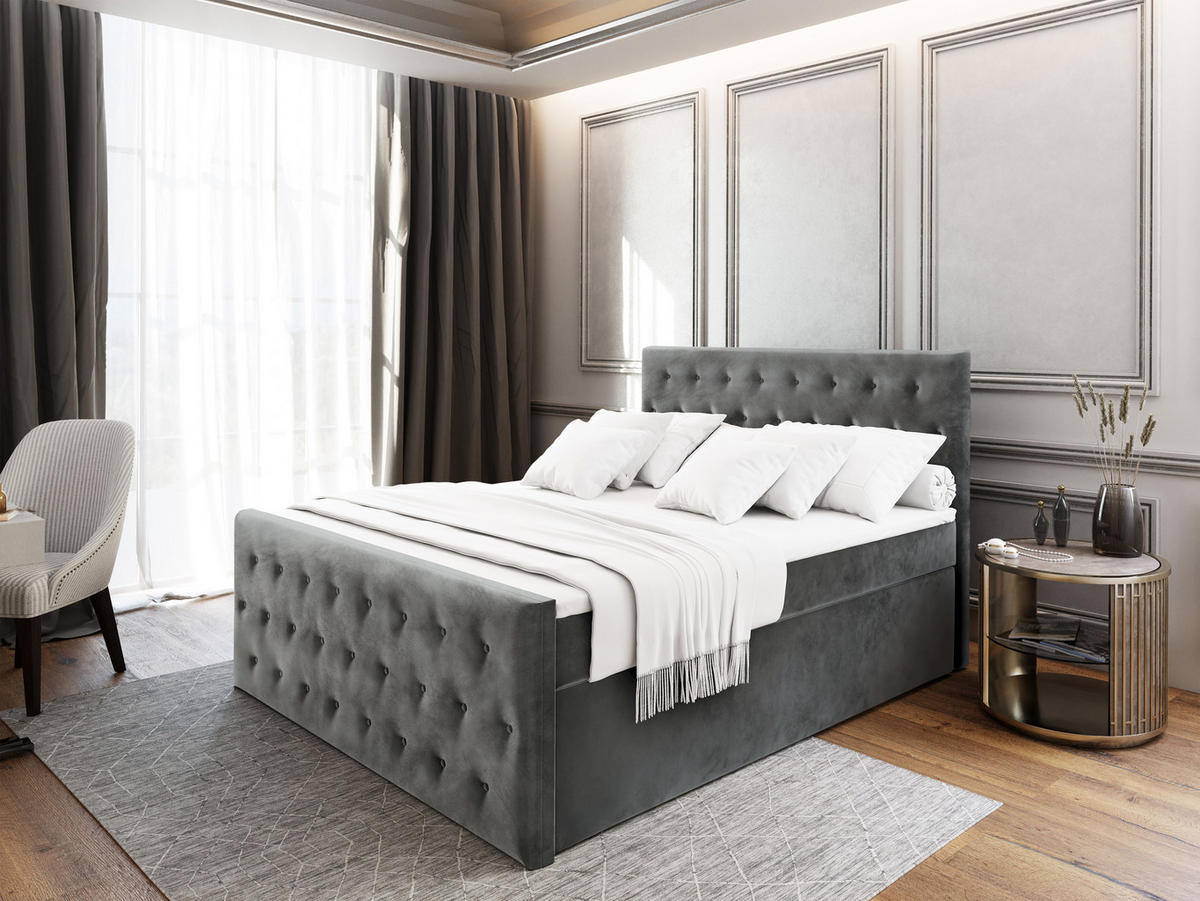 BOXBETT FONDI 140x200 cm mit Matratze und Topper - Grau - Grau, Holz (140/200cm) - MASSENO