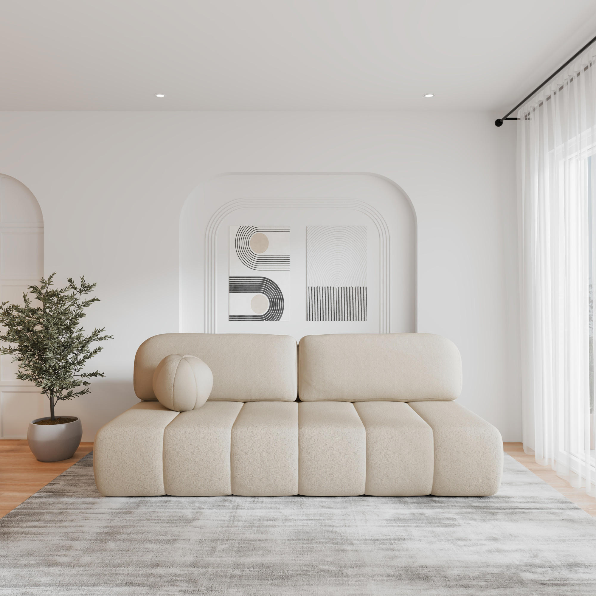 Thumbnail - Möblo Schlafsofa, Creme, Holz, 3-Sitzer, 210x88x104 cm, Wohnzimmer, Sofas & Couches, Schlafsofas