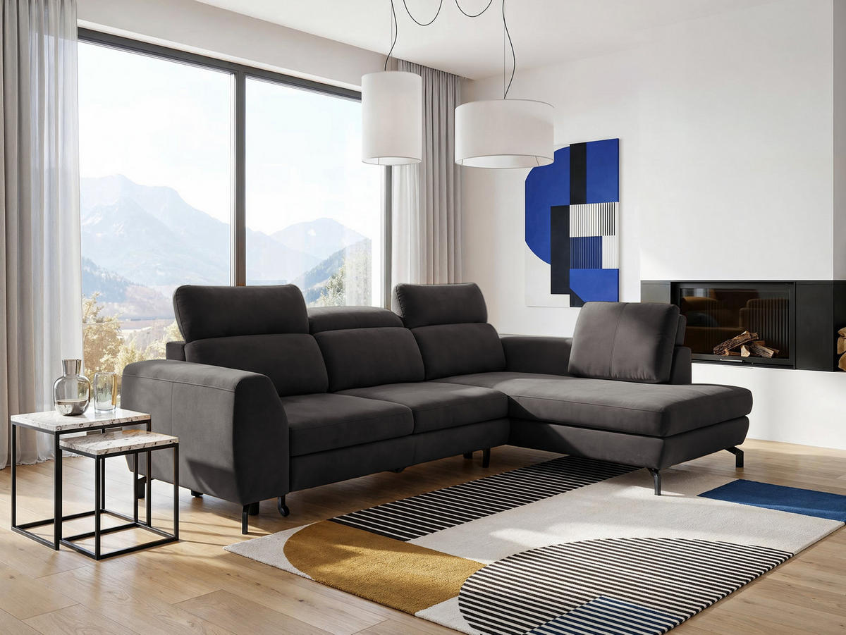 ECKSOFA ANTE Rechts, mit Schlaffunktion und Bettkasten, Dunkelgrau - Dunkelgrau, Textil/Metall (266/184cm) - Idohome