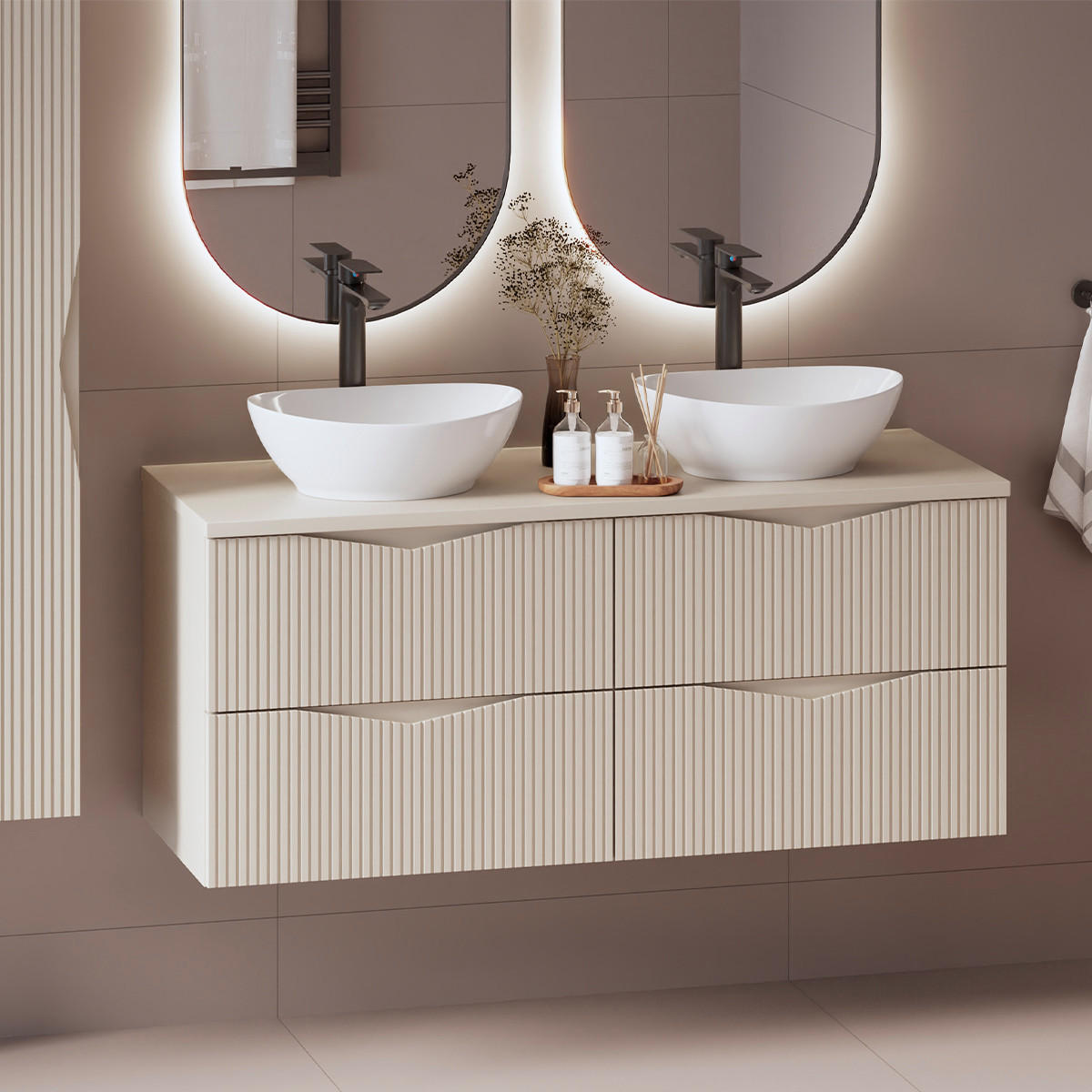 DOPPELWASCHTISCH 120.6cm Tao Kaschmir - Beige, Holzwerkstoff (120.6/50/45.8cm) - Petits-meubles