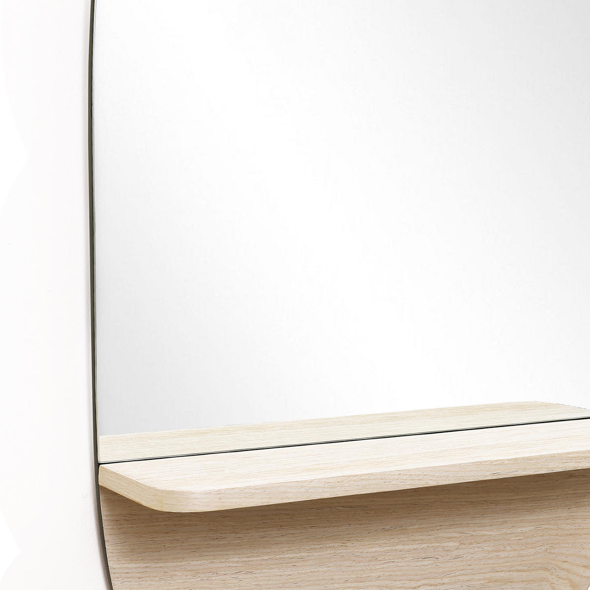 75×50CM Abgerundeter Rechteck Wandspiegel mit Ablage - Naturfarben, Glas/Holz (50/1.6/75cm)