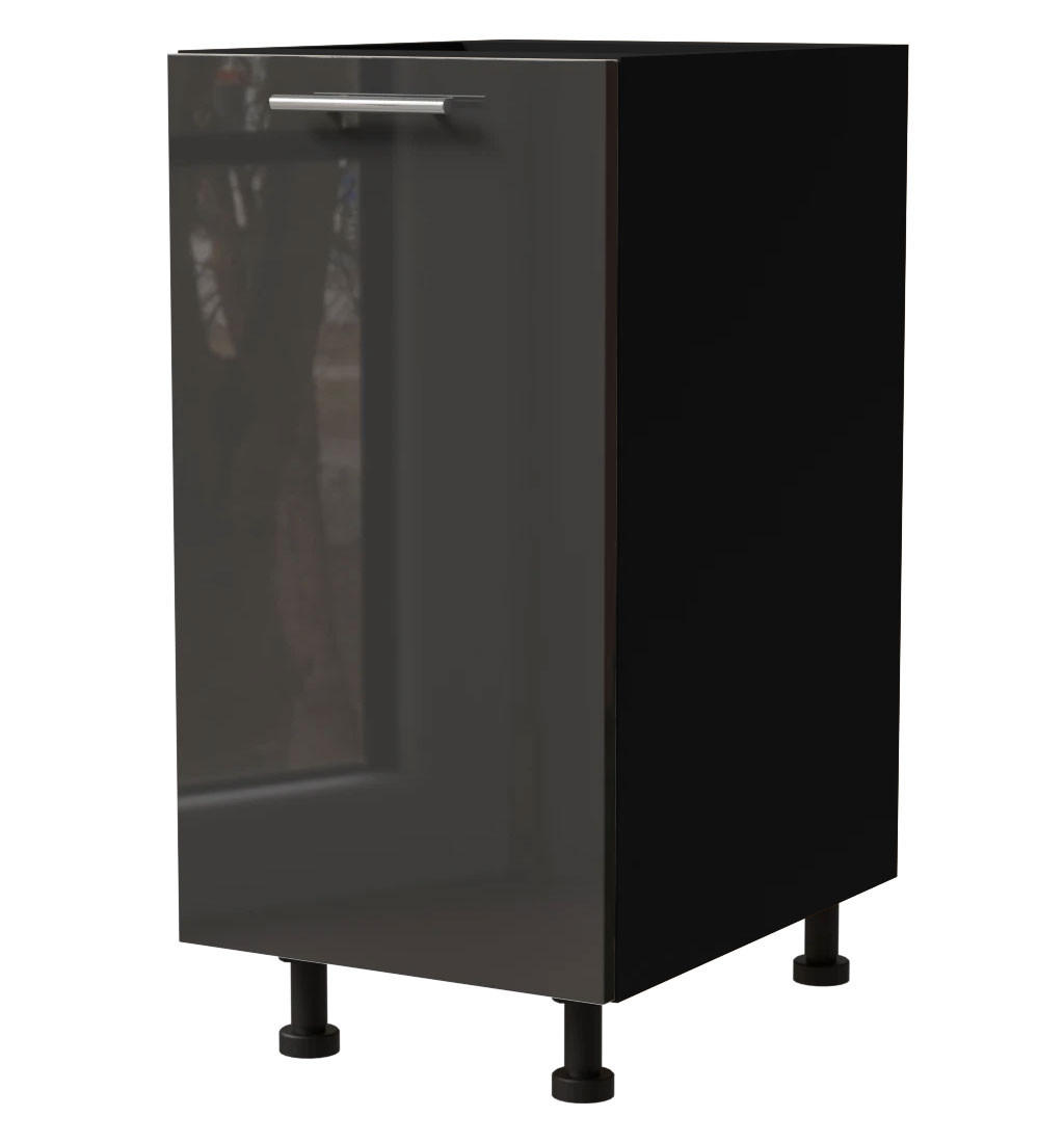 KÜCHENUNTERSCHRANK Essen D1D/40 Graphit Hochglanz / Schwarz Matt 40 / 50 / 82cm - Schwarz/Graphitfarben, Holz/Holzwerkstoff (40/82/50cm) - Feldmann-Wohnen