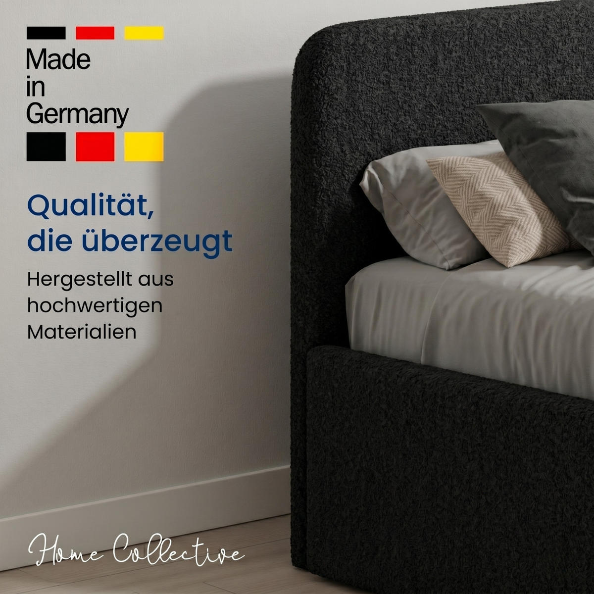 POLSTERBETT 180x200 cm Bonnell-Matratze H2 Bouclé Schwarz - Schwarz, Textil (180/200cm) - Home Collective