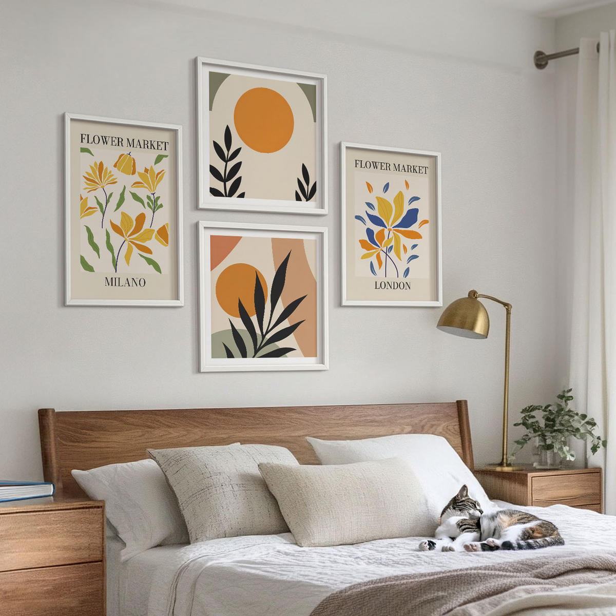 WANDBILDER 4er-Set - 50x50 cm & 40x60 cm Weißer Rahmen - Blumenposter Paris Mailand - Weiß, Kunststoff (50/50cm) - ArtPrintCave