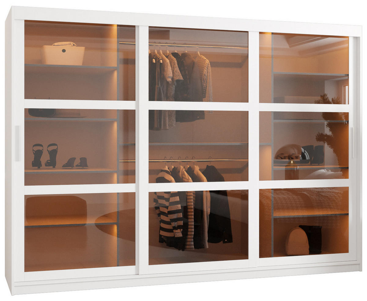 SCHWEBETÜRENSCHRANK 200/250/62 3-türig - Silberfarben/Weiß, Holz/Kunststoff (250/200/62cm) - Abiks Möbel