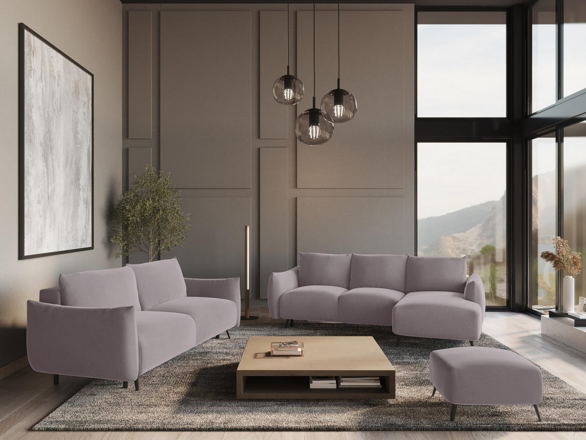 3-SITZER SOFA mit Schlaffunktion Samt Stoff Violett - Lila/Flieder, Textil/Metall (230/86/105cm) - Makamii