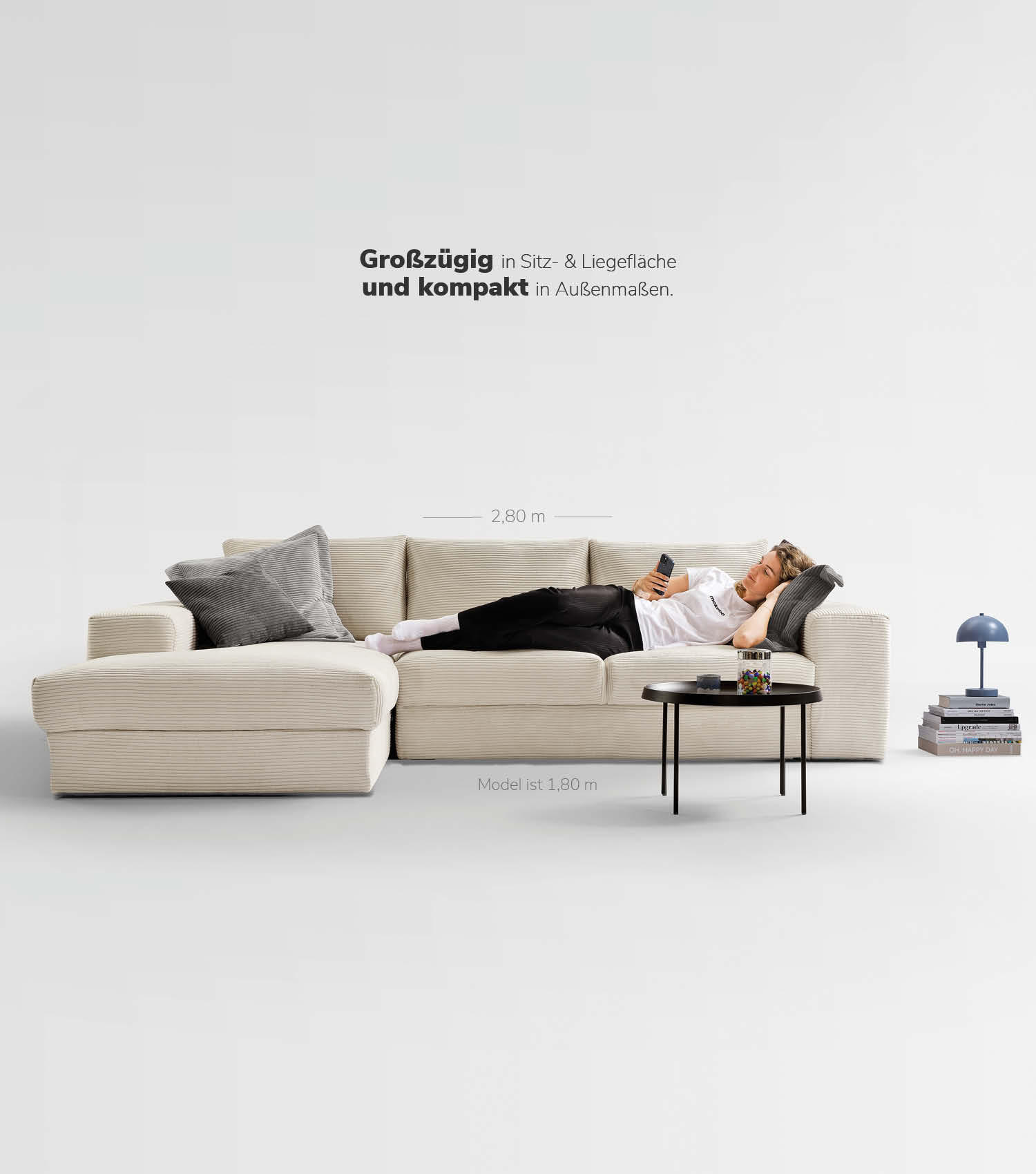 ECKSOFA Der Klassiker Recamiere links - Beige, Textil (280/190cm) - Mokebo