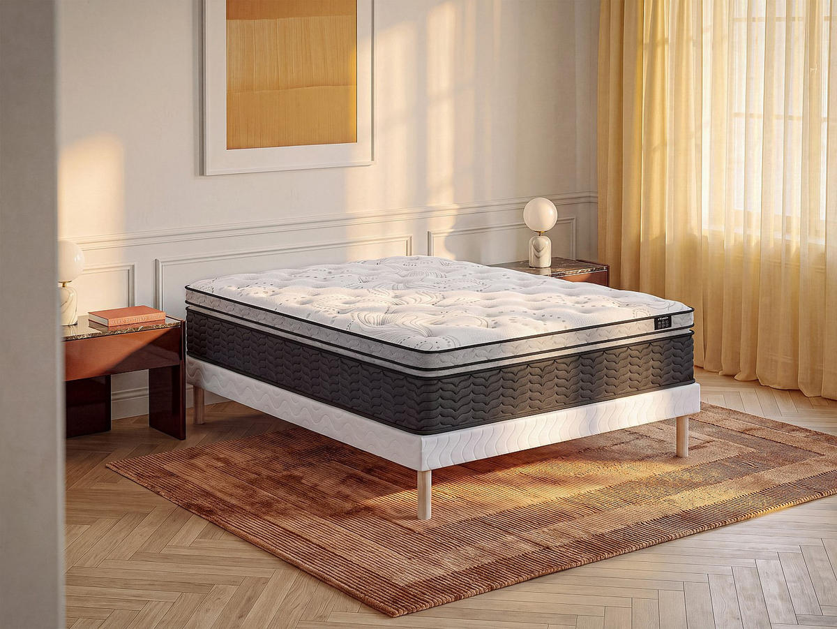 MATRATZE und Bettgestell mit Lattenrost und Stoffbezug - 2 Personen - stoff - weiß Gamiani - Weiß, Holz/Textil (160/200cm) - Vente-Unique