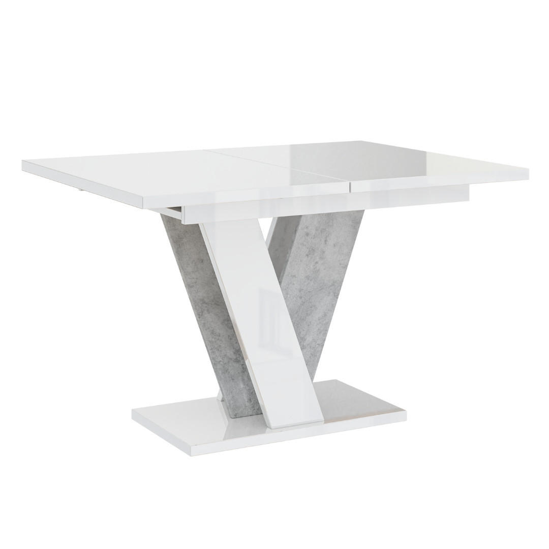ESSTISCH Ausziehbar 120 - 160 cm Weiß Hochglanz und Betonoptik - Weiß Hochglanz/Grau, Holzwerkstoff (120/90/75cm) - PROSPERO