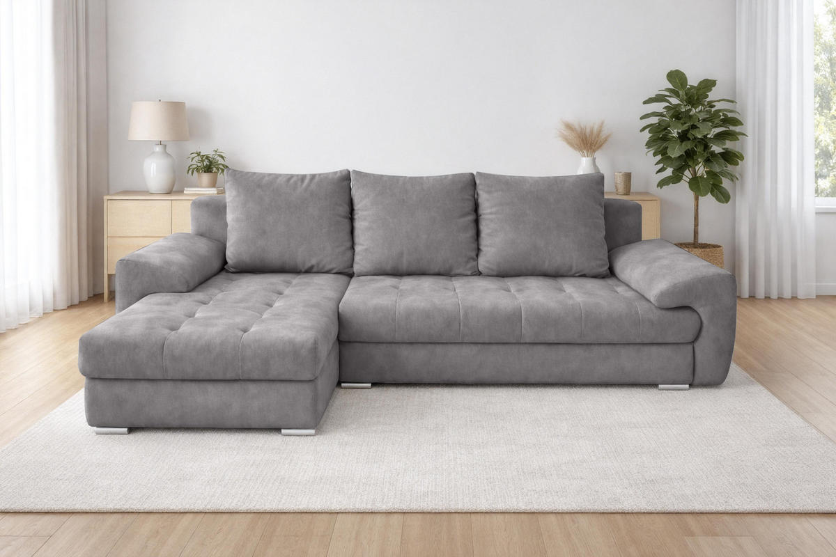 ECKSOFA L Form Manisa Grau 234/145/83 cm Links mit Schlaffunktion - Silberfarben/Grau, Kunststoff/Textil (145/234cm) - AX Living