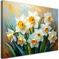 LEINWANDBILD Narzissen Weiße Blumen Abstraktion 120x80cm - Grün, Textil (120/80cm) - Feeby