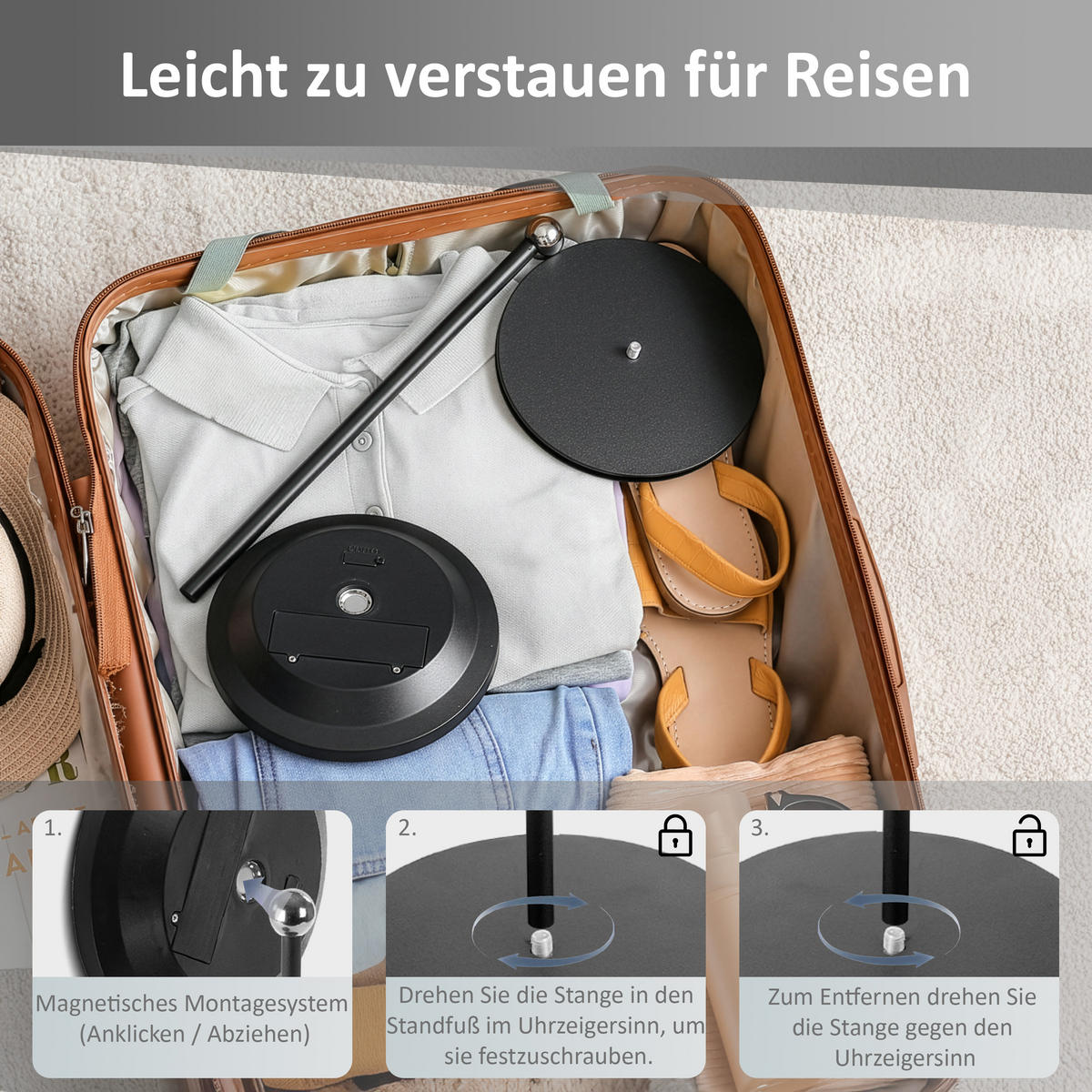 LED-KOSMETIKSPIEGEL - 5-fach Vergrößerung, 3 Lichtfarben dimmbar per Touch, Metallgehäuse in Weiß, Akku - Weiß, Metall (16/34/16cm) - Northpoint