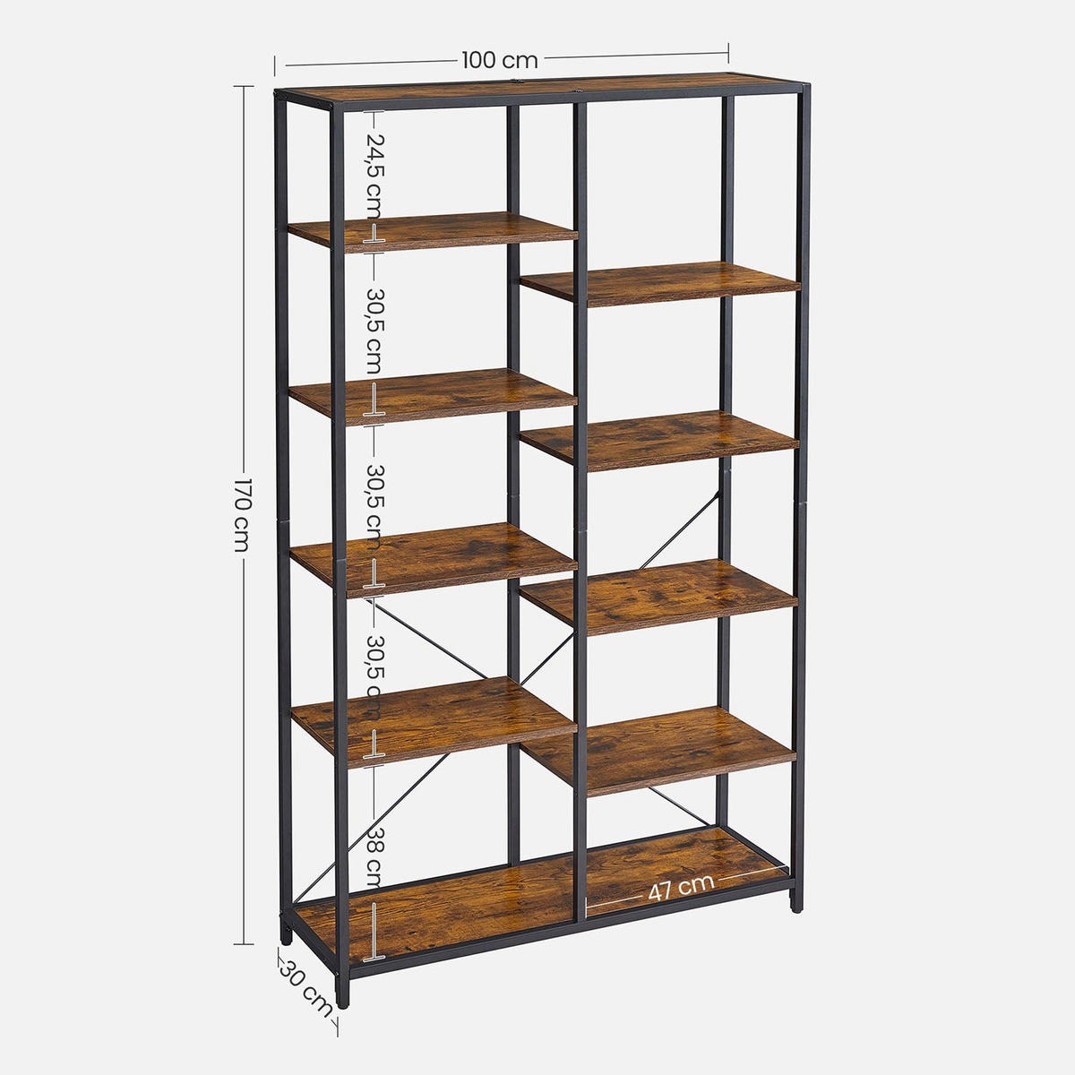 BÜCHERREGAL STANDREGAL - Braun, Holzwerkstoff (30/170/100cm) - Hansiro