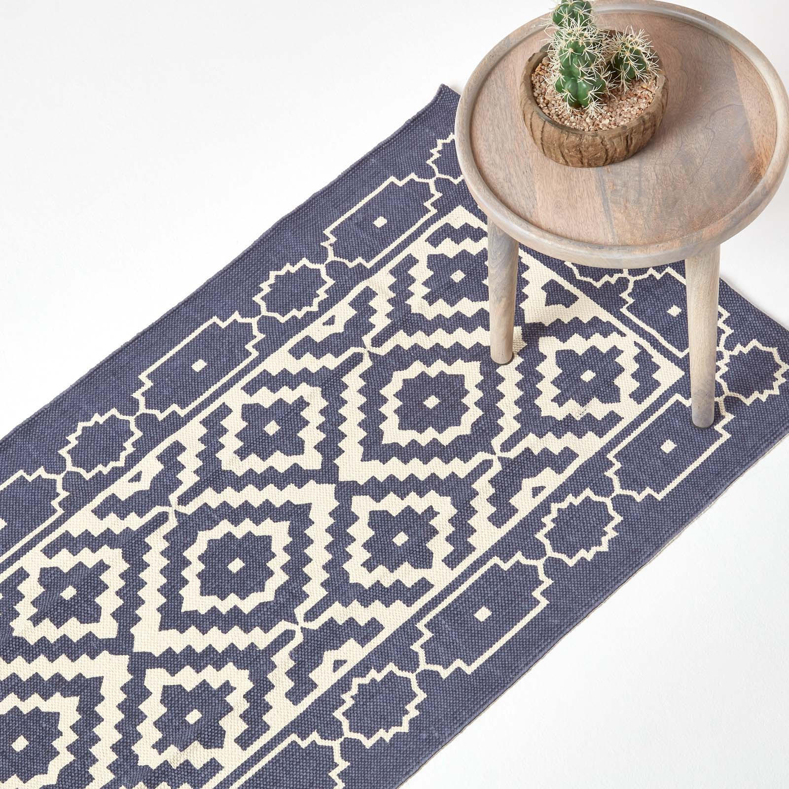 BAUMWOLLTEPPICH-LÄUFER Halmstad geometrisch 66/200 cm - Blau, Textil (66/200cm) - Homescapes