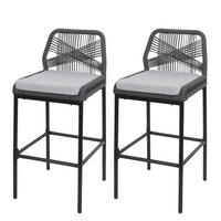 GARTENSTUHL 2er-Set HxBxT 101x45x52cm Sitzhöhe 76cm Anthrazit Kissen Hellgrau Seilgeflecht Metall - Anthrazit, Metall (45/101/52cm) - PROREGAL