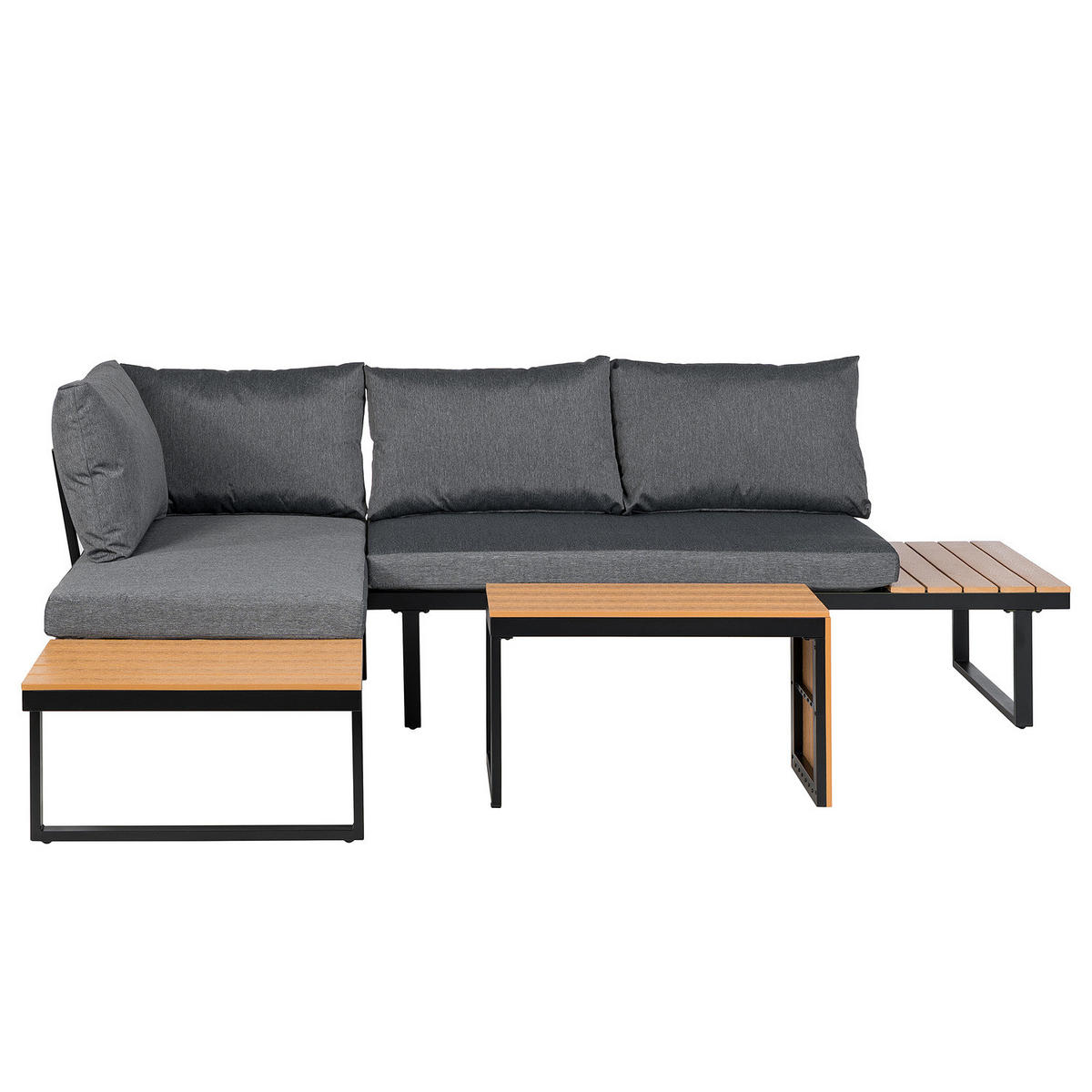 LOUNGESET - Polywood / Polyester - Braun / Grau - 3-teilig - Anthrazit/Braun, Holzwerkstoff/Textil - home24